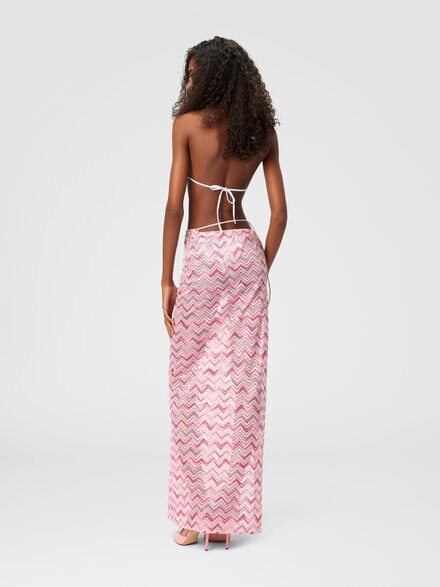 Long skirt in viscose-blend tulle with slub zigzag, White &  Pink  - MC25SH02BJ00NBS30EV