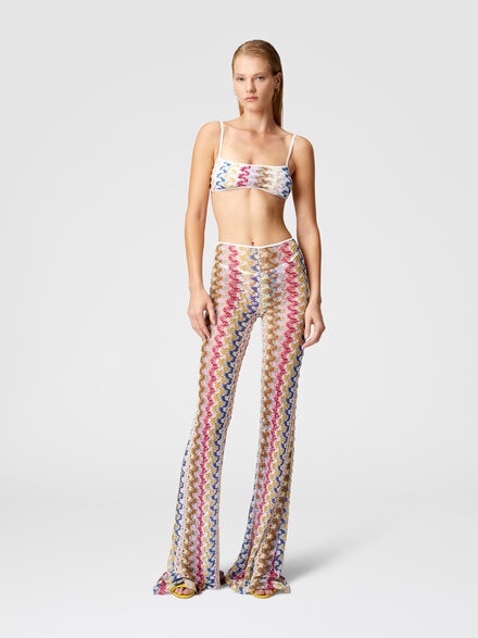 Pantalón acampanado de tiro bajo en encaje de viscosa lamé, Multicolor  - MC25SI00BR0000S01FQ
