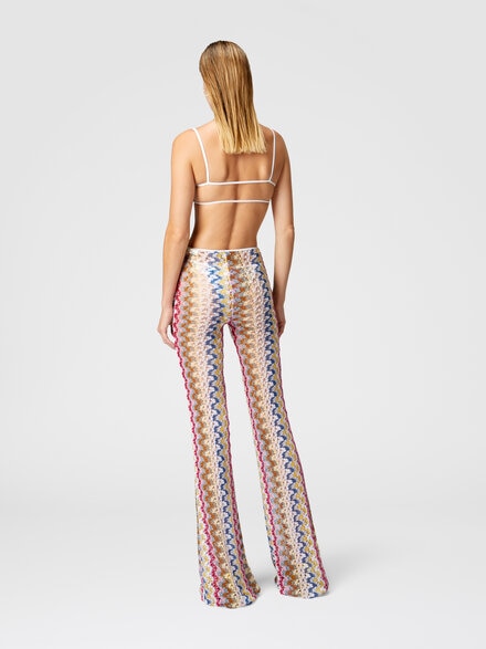 Pantalón acampanado de tiro bajo en encaje de viscosa lamé, Multicolor  - MC25SI00BR0000S01FQ