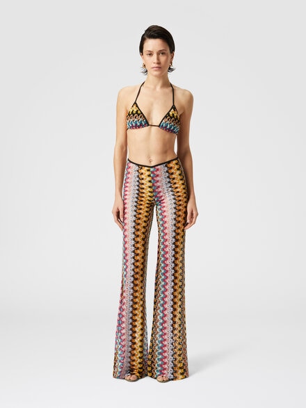 Pantalón acampanado de tiro bajo en encaje de viscosa lamé, Multicolor  - MC25SI00BR0000S91NA