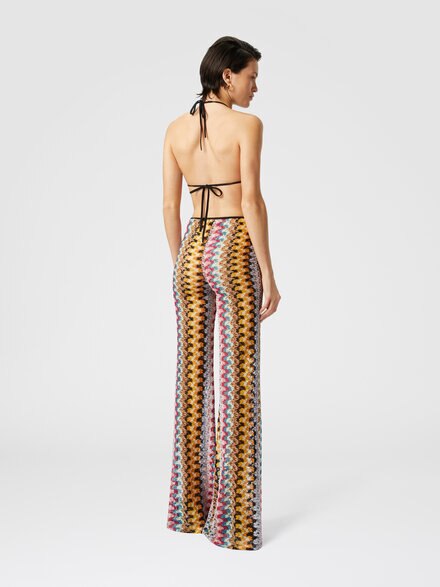 Pantalón acampanado de tiro bajo en encaje de viscosa lamé, Multicolor  - MC25SI00BR0000S91NA