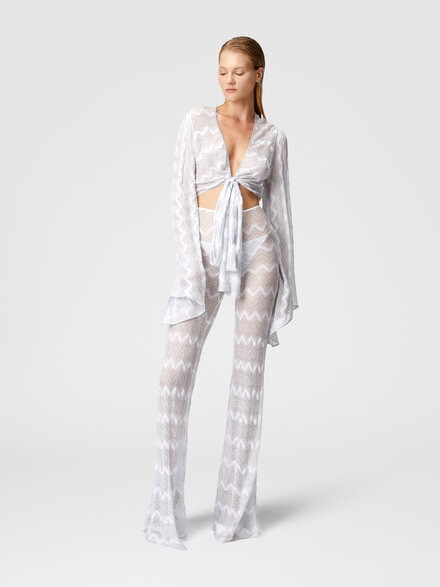 Flare cover-up trousers in zig zag lamé viscose, Silver - MC25SI00BR00ZXS01FJ