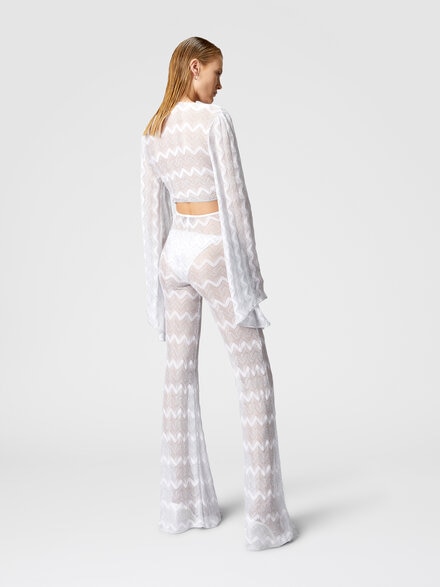 Flare cover-up trousers in zig zag lamé viscose, Silver - MC25SI00BR00ZXS01FJ