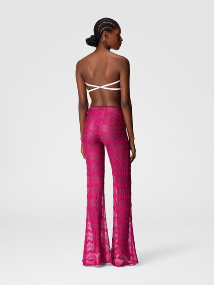 Pantalón acampanado de viscosa lamé en zig zag, Morado  - MC25SI00BR00ZXS5074