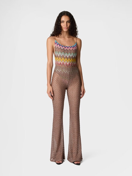 Cover-up trousers in lamé viscose with spiderweb pattern, Brown - MC25SI00BR014DS80EE