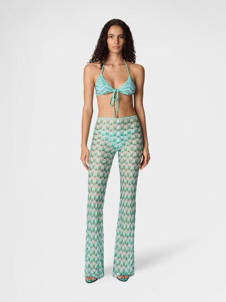 Flared trousers in floral-pattern viscose, Multicoloured  - MC25SI00BR014IS72OR