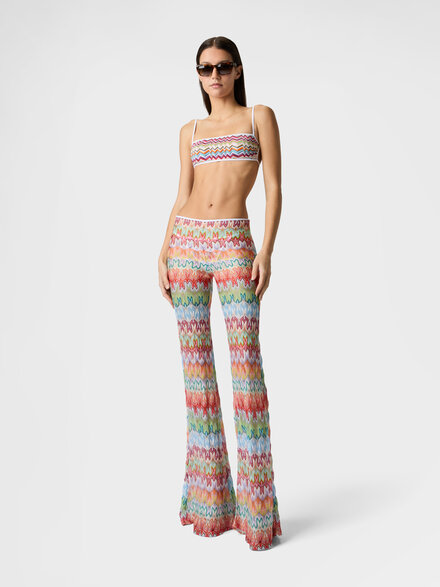 Pantalones acampanados en viscosa con estampado floral, Multicolor  - MC25SI00BR014ISMSMS