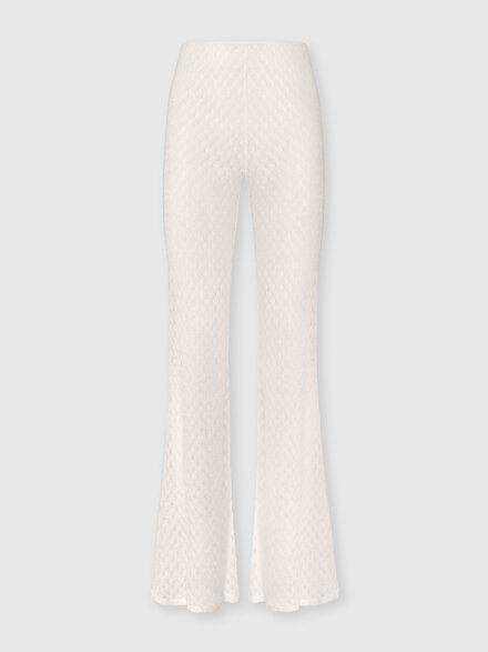 Pantalones acampanados en viscosa lam&eacute; con trabajo raschel, Blanco  - MC25SI00BR014RS01JW