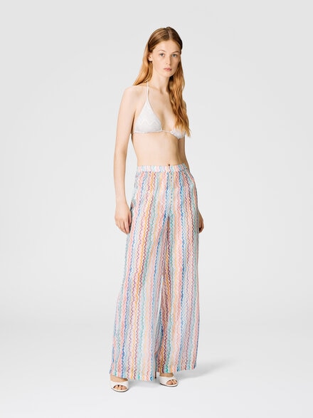 Palazzo pants with zig zag pattern, Multicoloured  - MC25SI01BR0130SM9QJ