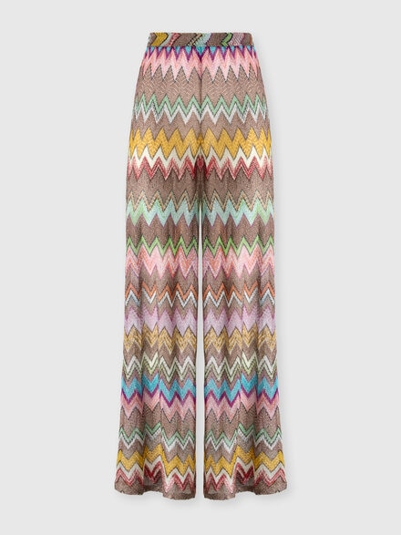 Pantalones rectos en viscosa lam&eacute; con maxi motivo de zigzag, Negro & Multicolor - MC25SI01BR014KSM9YK
