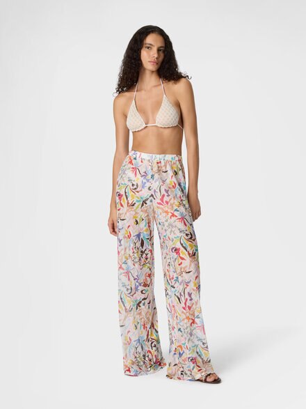 Trousers in printed ramage tulle, White & Multicoloured - MC25SI01BR014LSM9Z4