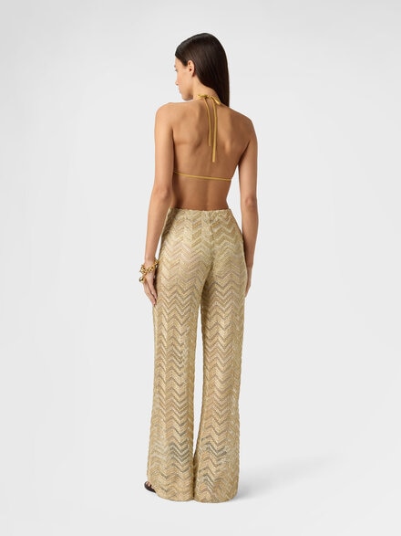 Pantalones amplios de red con motivo zigzag y lentejuelas, Dorado - MC25SI01BV00ITS10C4