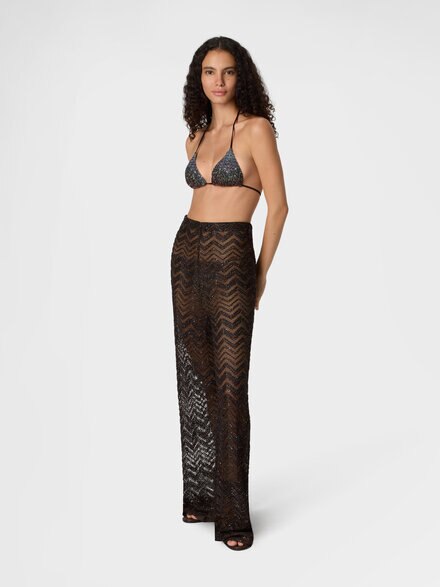 Pantalon ample en résille à motif zigzag avec paillettes, Brun - MC25SI01BV00ITS80EQ