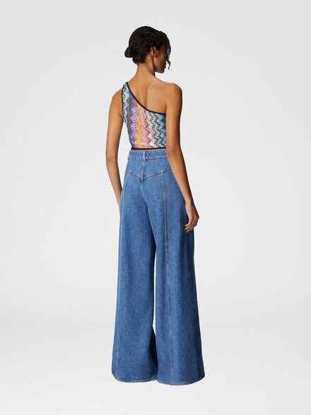 Printed lace one-shoulder top, Multicoloured  - MC25SK01BR012WS507I