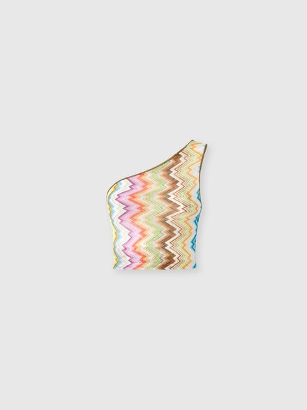 One-shoulder top with asymmetrical printed zig zag motif, Multicoloured  - MC25SK01BR015HSMSNZ