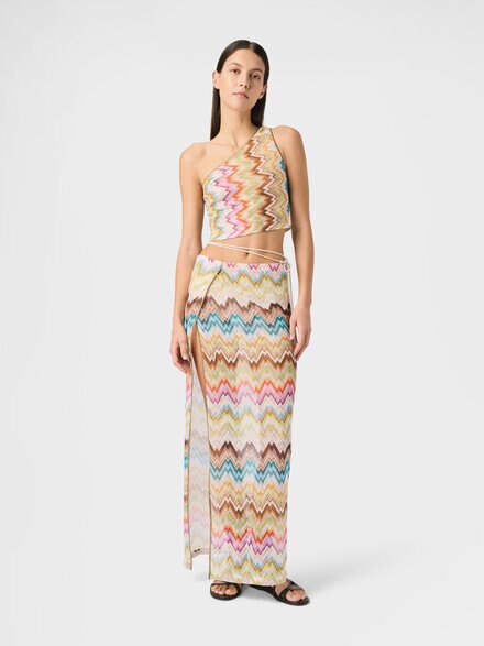 One-shoulder top with asymmetrical printed zig zag motif, Multicoloured  - MC25SK01BR015HSMSNZ