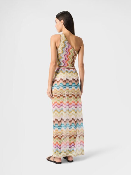 One-shoulder top with asymmetrical printed zig zag motif, Multicoloured  - MC25SK01BR015HSMSNZ