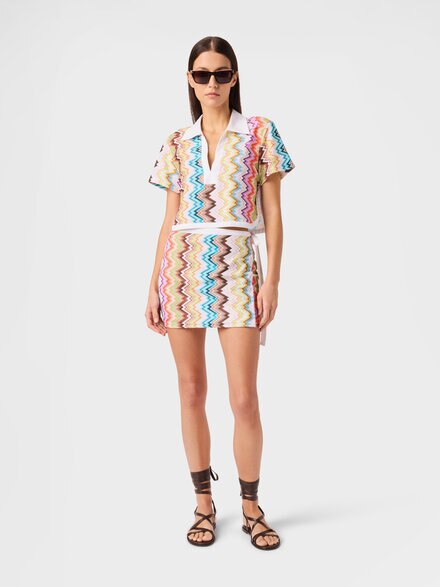 Polo corto de rizo estampado con zig zag, Multicolor  - MC25SK04BJ00QVSMSNZ