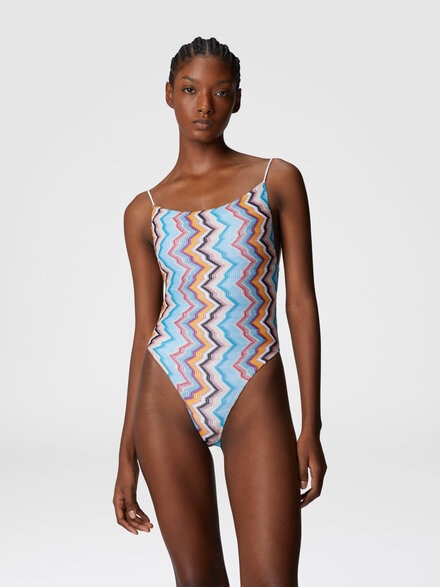 Sporty one-piece swimsuit with zig zag pattern, Multicoloured  - MC25SP01BC005JS72LG
