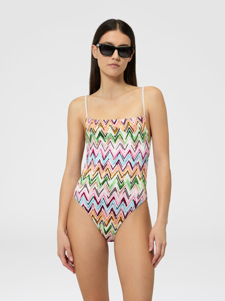 Maillot une pi&egrave;ce en viscose stretch &agrave; motif dentelle et zigzag, Multicolore  - MC25SP01BJ00QLSM9Z9