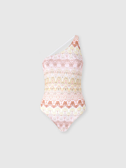 Maillot de bain une pi&egrave;ce &agrave; une &eacute;paule avec motif dentelle flamm&eacute;e, Rose & Or - MC25SP04BR015FS2099