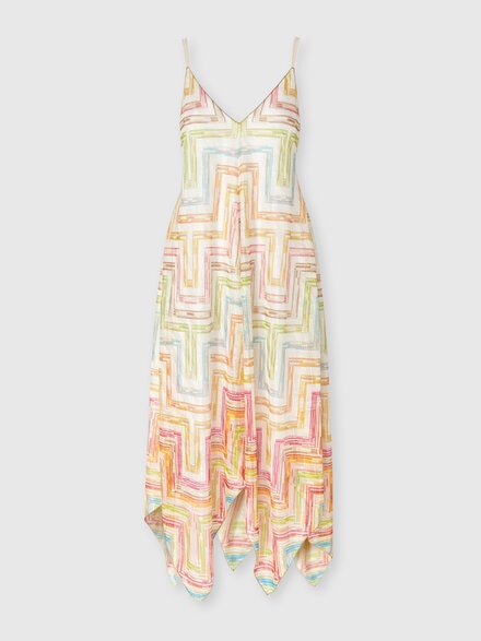 Long cover-up dress in printed tulle with scarf bottom, Multicoloured  - MC25SQ01BR010XSM9N4
