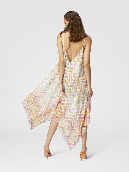 Long cover-up dress in printed tulle with scarf bottom, Multicoloured  - MC25SQ01BR010XSM9N4