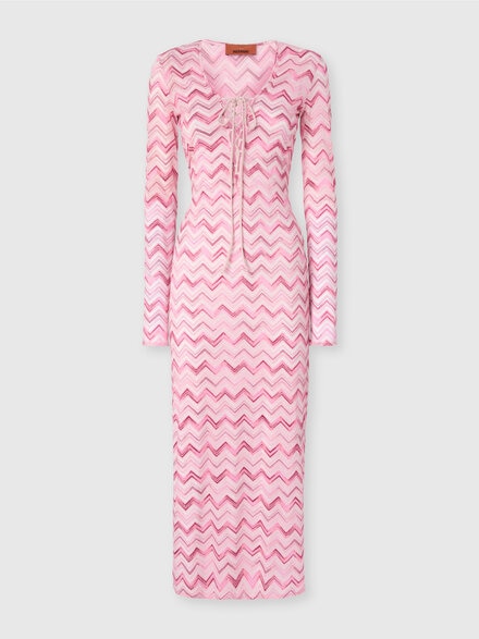 Viscose-blend tulle cover-up dress with slub zigzag, White &  Pink  - MC25SQ02BJ00NBS30EV