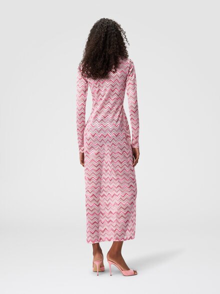 Vestido encubierto de tul en mezcla de viscosa con zigzag flameado, Blanco &  Rosa - MC25SQ02BJ00NBS30EV