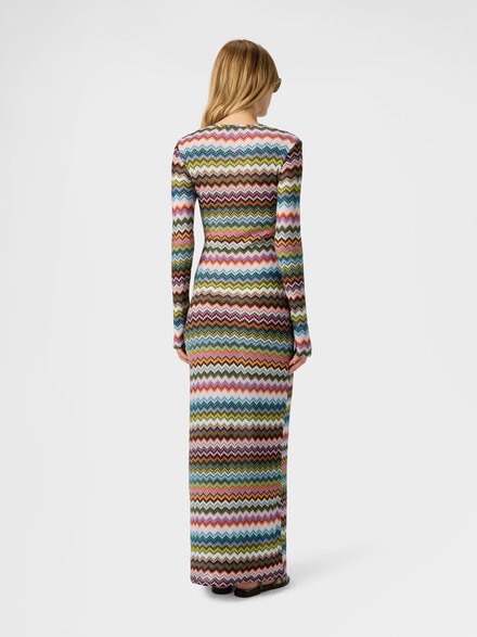 Long cover-up in lamé viscose with pixel-effect zigzag pattern, Black & Multicoloured - MC25SQ02BR014FSM9YJ