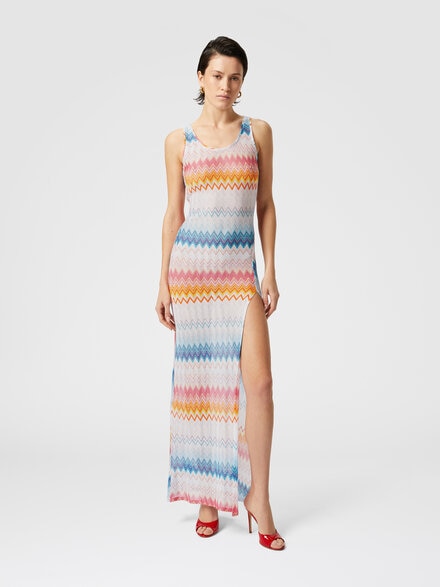 Long cover-up in viscose zig zag lamé, Multicoloured  - MC25SQ03BR00ZYSM9MW