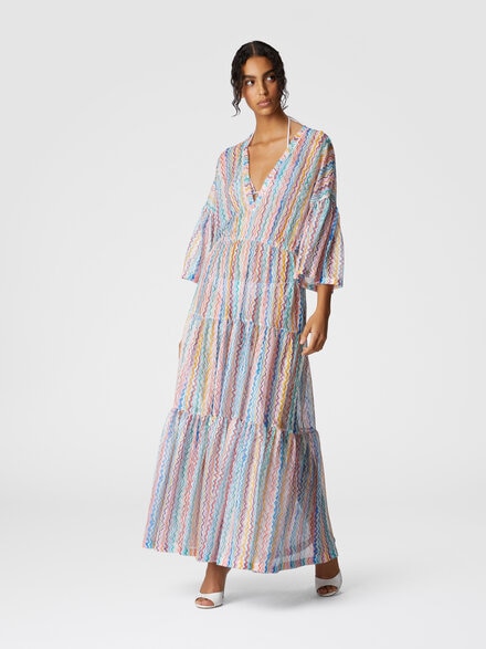 Long cover-up with V-neck, Multicoloured  - MC25SQ05BR0130SM9QJ