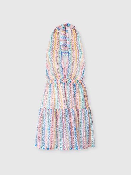 Short Cover-Up Dress with Zigzag Pattern and Tiered Skirt, Multicoloured  - MC25SQ06BR0130SM9QJ