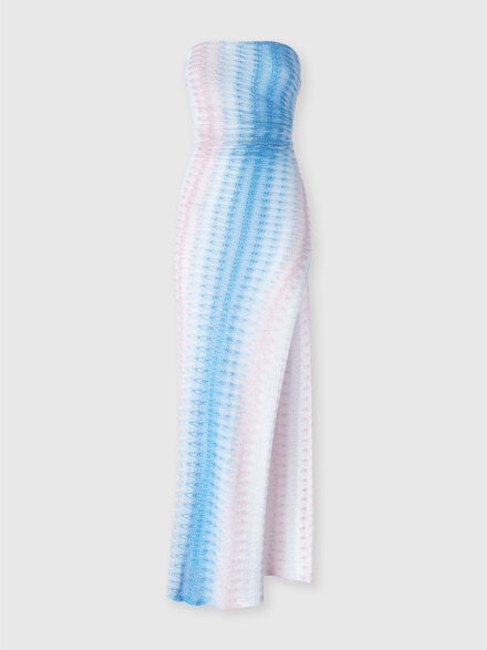 Langes Strandkleid mit geradem Ausschnitt, Blau & Rosa   - MC25SQ07BR0131S72L3