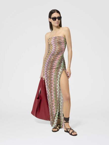 Caft&aacute;n largo en viscosa lam&eacute; con maxi motivo de zigzag, Negro & Multicolor - MC25SQ07BR014KSM9YK