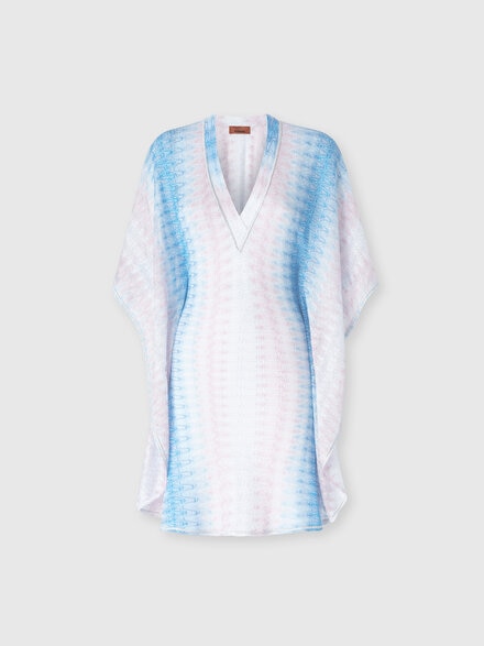 Short caftan-style cover-up, Blue & Pink   - MC25SQ08BR0131S72L3