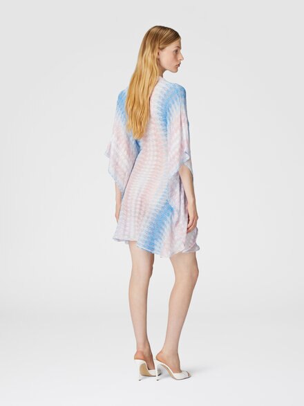 Short caftan-style cover-up, Blue & Pink   - MC25SQ08BR0131S72L3