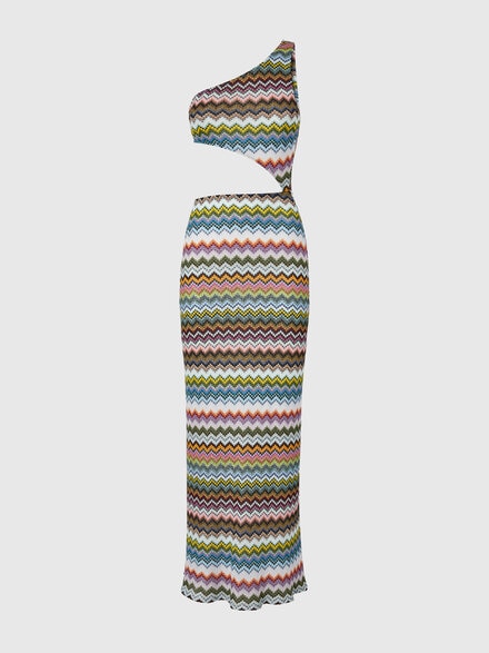 One-shoulder cover-up in lamé viscose with pixel-effect zigzag pattern, Black & Multicoloured - MC25SQ0CBR014FSM9YJ