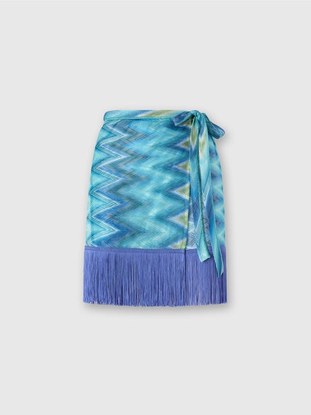 Falda envolvente con flecos y rayas degradadas, Azul Oscuro & Verde  - MC25WH00BR013XS72NO