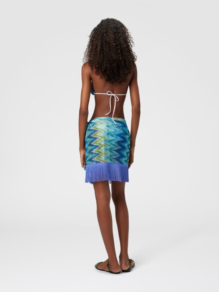 Wrap skirt with fringes and faded stripes, Blue & Green - MC25WH00BR013XS72NO