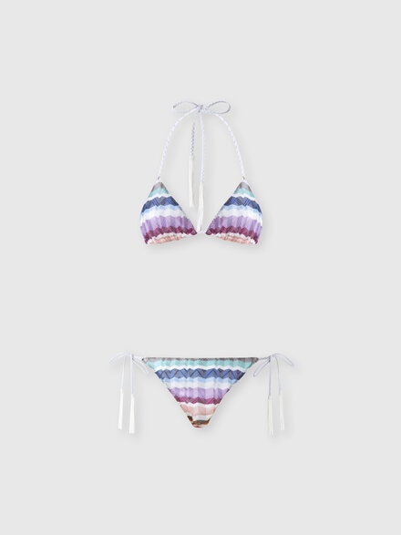 Bikini a triangolo in tulle zig zag con nappine applicate, Multicolore  - MC25WP00BR015ZSMSP1