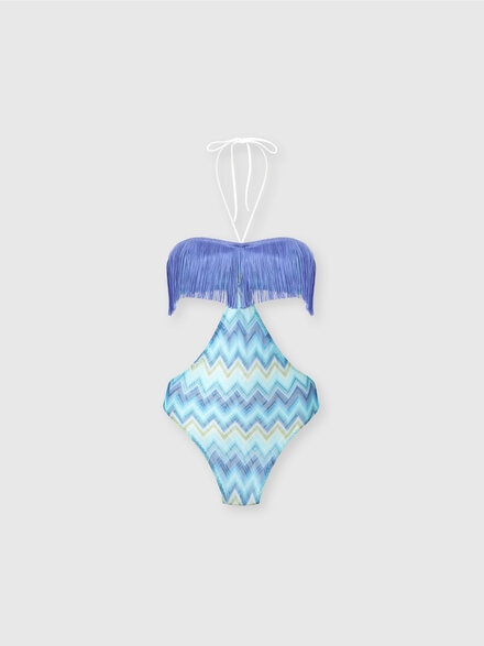One-Piece Swimsuit with Fringes and Faded Stripes, Blue & Green - MC25WP01BR013XS72NP
