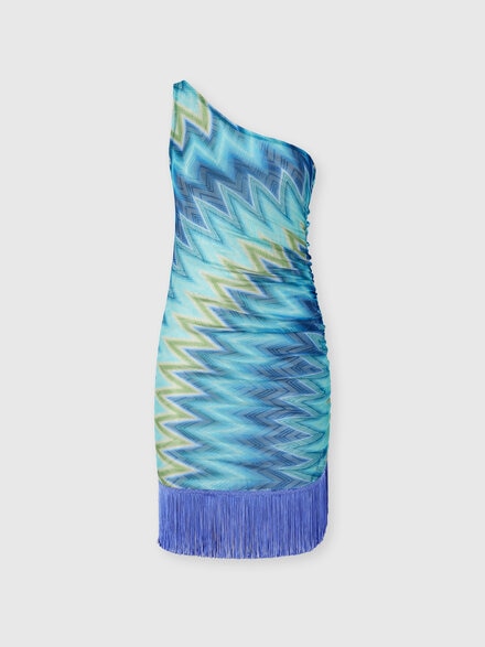 Vestido playero asimétrico con flecos y rayas degradadas, Azul Oscuro & Verde  - MC25WQ00BR013XS72NO