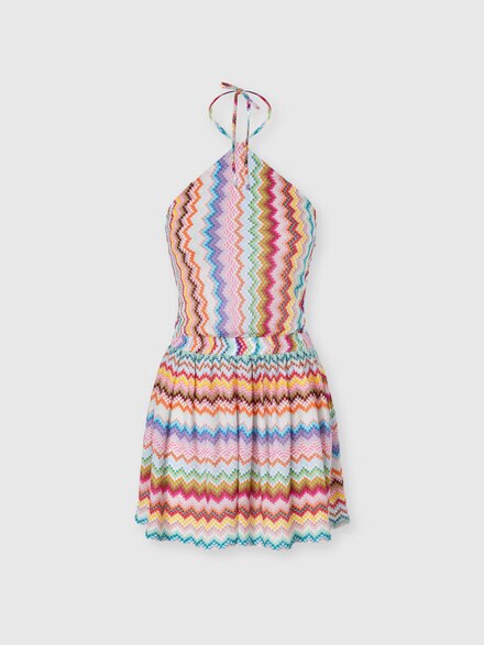 Short jumpsuit in lamé viscose with pixel-effect zigzag pattern, Multicoloured  - MC26SG02BR014FSM9WV