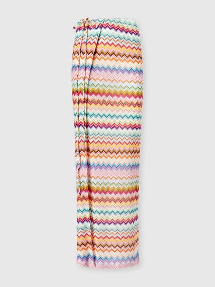 Long pareo skirt in lamé viscose with pixel-effect zigzag pattern, Multicoloured  - MC26SH02BR014FSM9WV