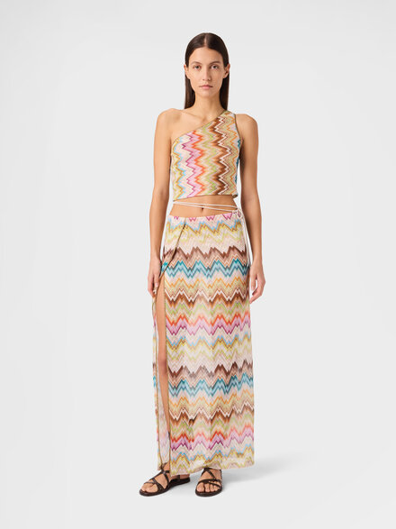 Long pareo skirt with irregular zig zag print, Multicoloured  - MC26SH02BR015HSMSNZ