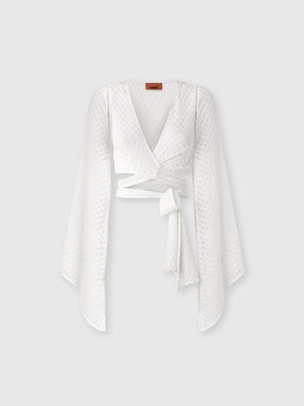 Top cache-cœur en viscose lamé avec travail raschel, Blanc  - MC26SK01BR014RS01JW