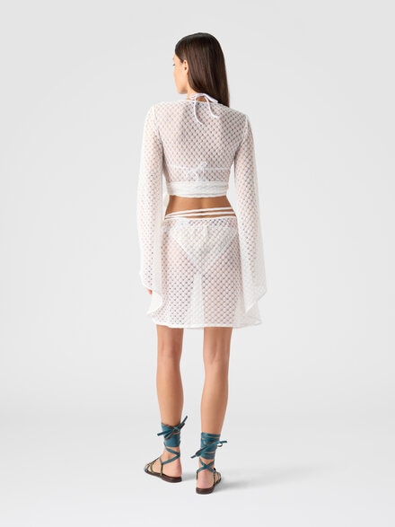 Top cache-cœur en viscose lamé avec travail raschel, Blanc  - MC26SK01BR014RS01JW