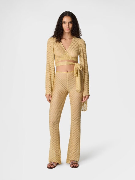 Top cache-cœur en viscose lamé avec travail raschel, Or - MC26SK01BR014RS10BY