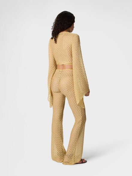 Top cache-cœur en viscose lamé avec travail raschel, Or - MC26SK01BR014RS10BY